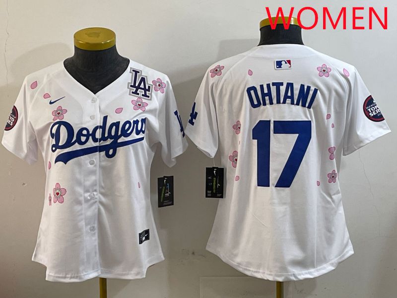 Women Los Angeles Dodgers 17 Ohtani White Sakura Edition 2025 Nike MLB Jersey style 3